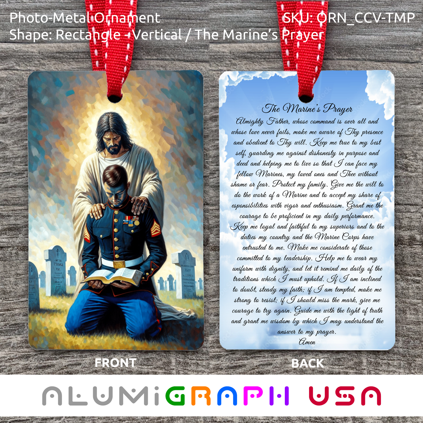 Rectangle - Vertical Photo-Metal "The Marine Prayer" Ornament