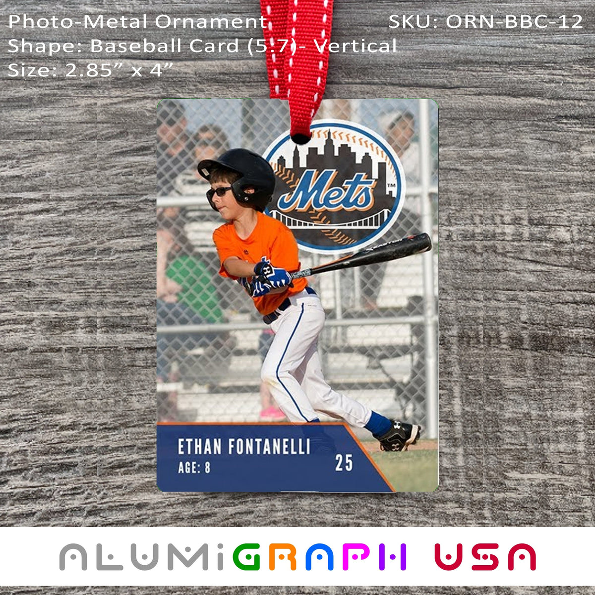 Baseball Card - Vertical Photo-Metal Ornament